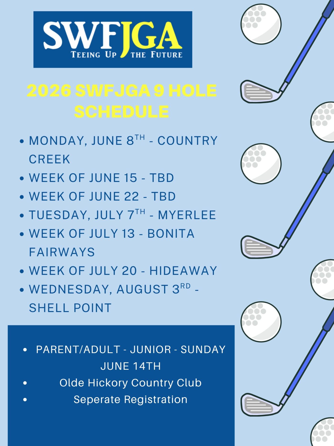 2026 9 hole schedule
